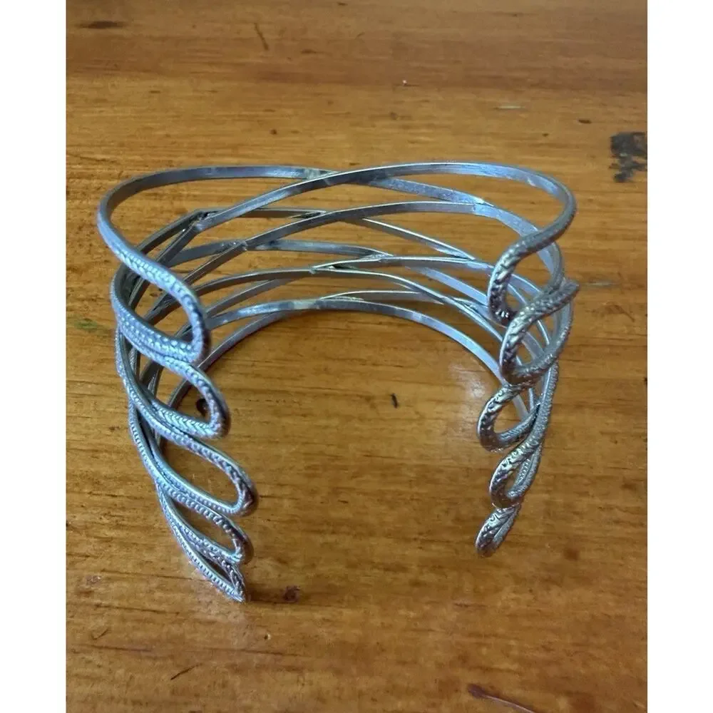 Silver Tone Bracelet Bundle Modern Cuff Cable Stretch Bangle Layering Lot